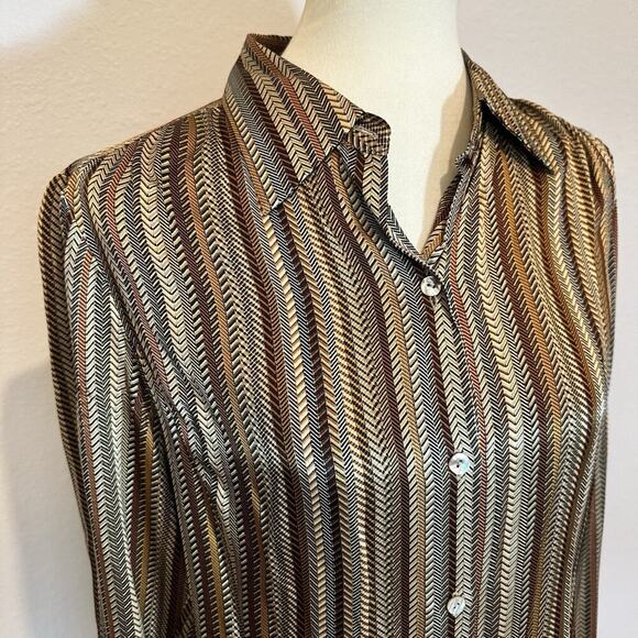 Vintage Silk Old Money Blouse Sz 8 Striped Button Top Heritage Academia Capsule - Picture 6 of 10